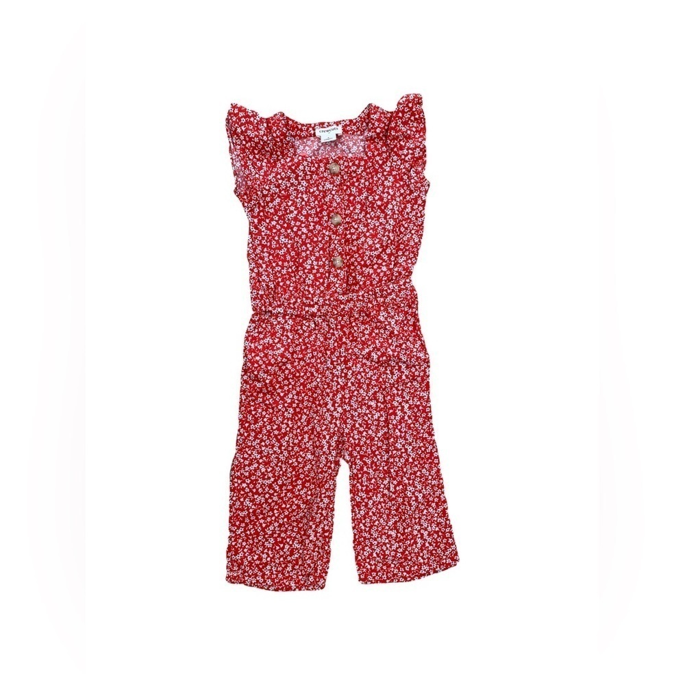 Crewcuts Size 2 Red Floral Viscose Jumpsuit Romper